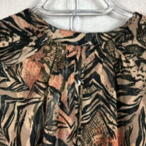 NWT IRO Peach/Black Print Sheer Dressy Blouse 10 - Picture 5 of 8
